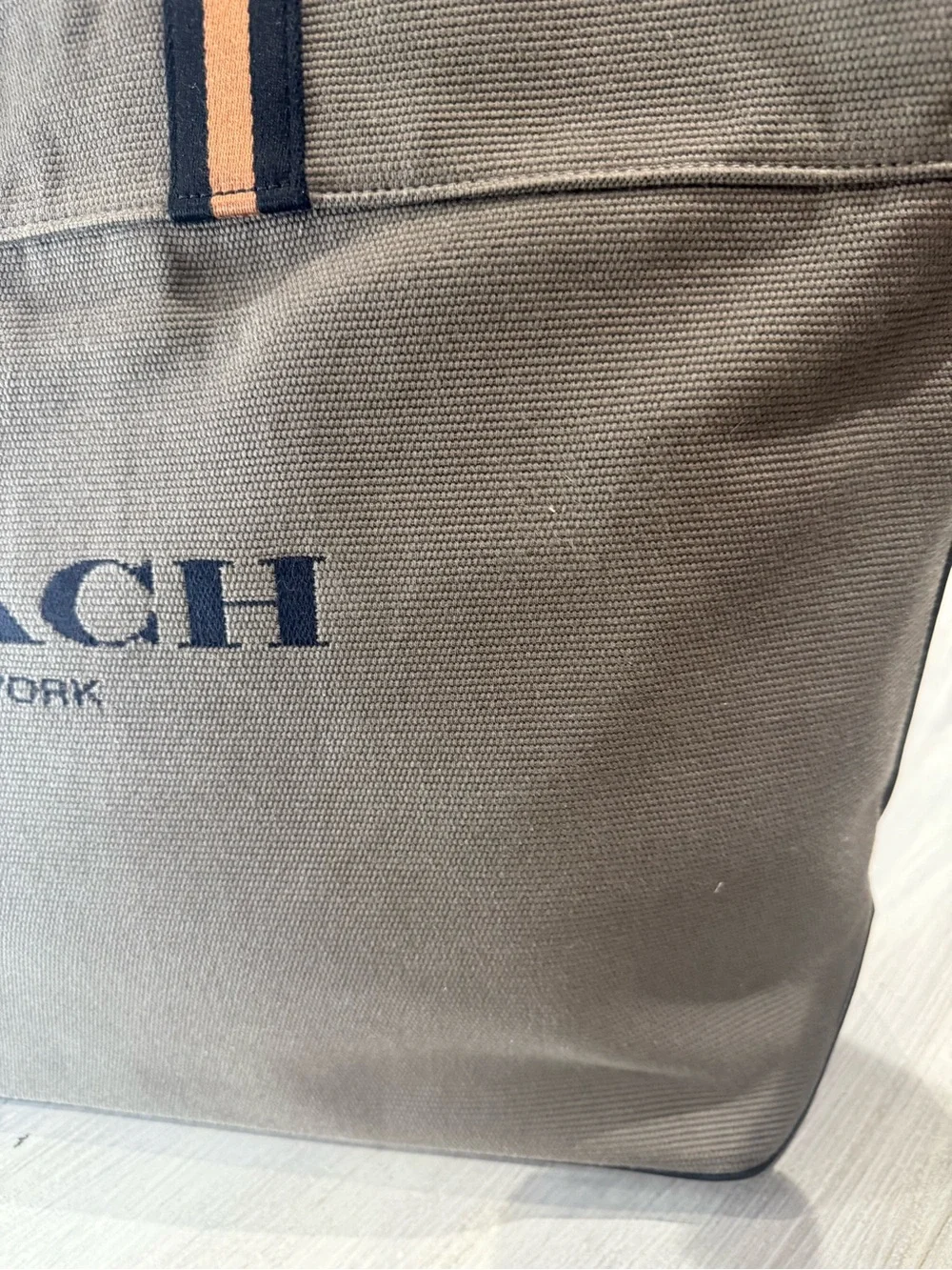 Coach Olive Canvas Tote with Black and Tan Handle Accents